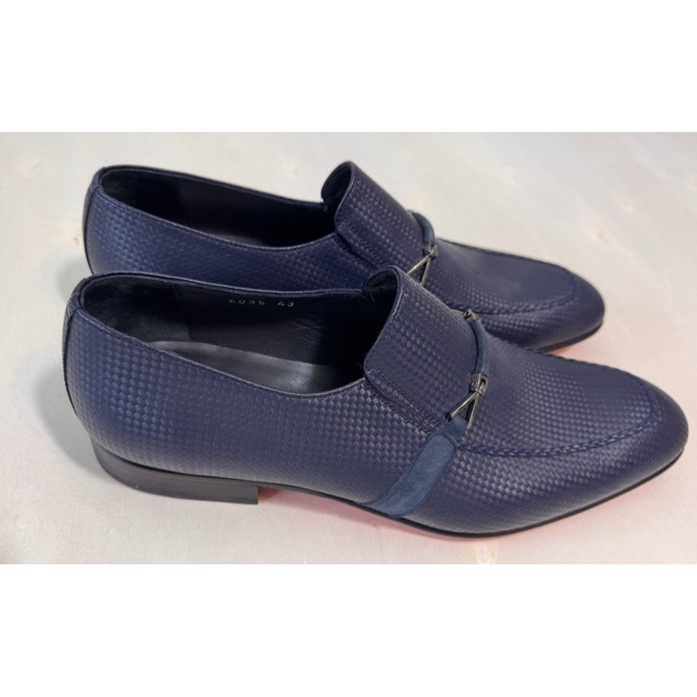 Corrente Loafers Mens US 10 Blue Navy Woven Leather Buckle Dress Shoes EU 43
